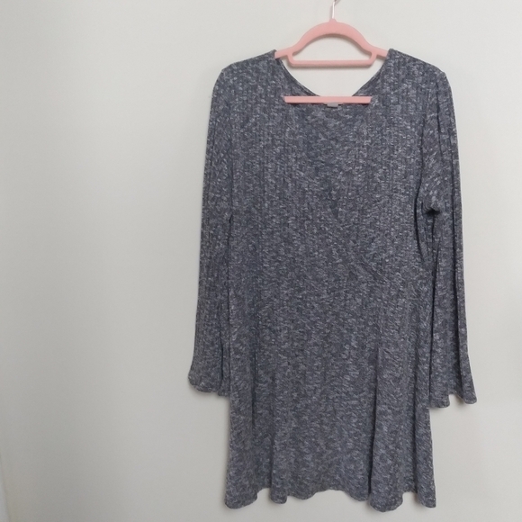 Mossimo Gray Space Dye Faux Wrap Surplice Neckline Long Sleeve Dress Size XXL - Picture 1 of 7